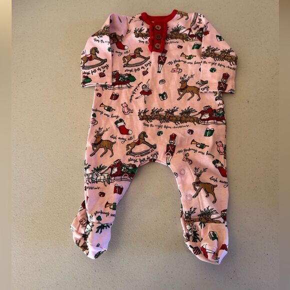 Mudpie Pink Kids One Piece with Festive Print - Picture 1 of 4